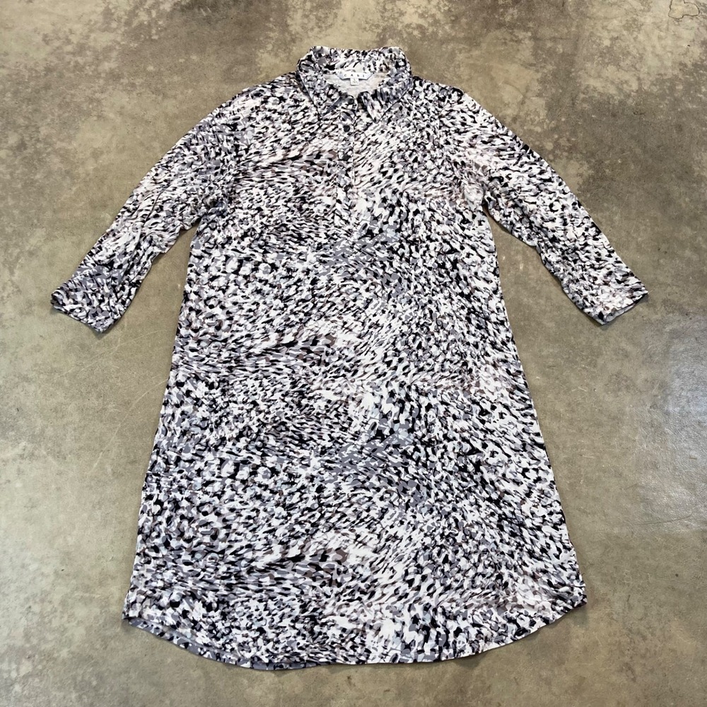 Cabi Womens Size L 822 Black White Abstract Jersey Shirt Dress 3/4 Sleeve
